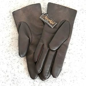 Brown leather gloves with acrylic warm lining by Fownes